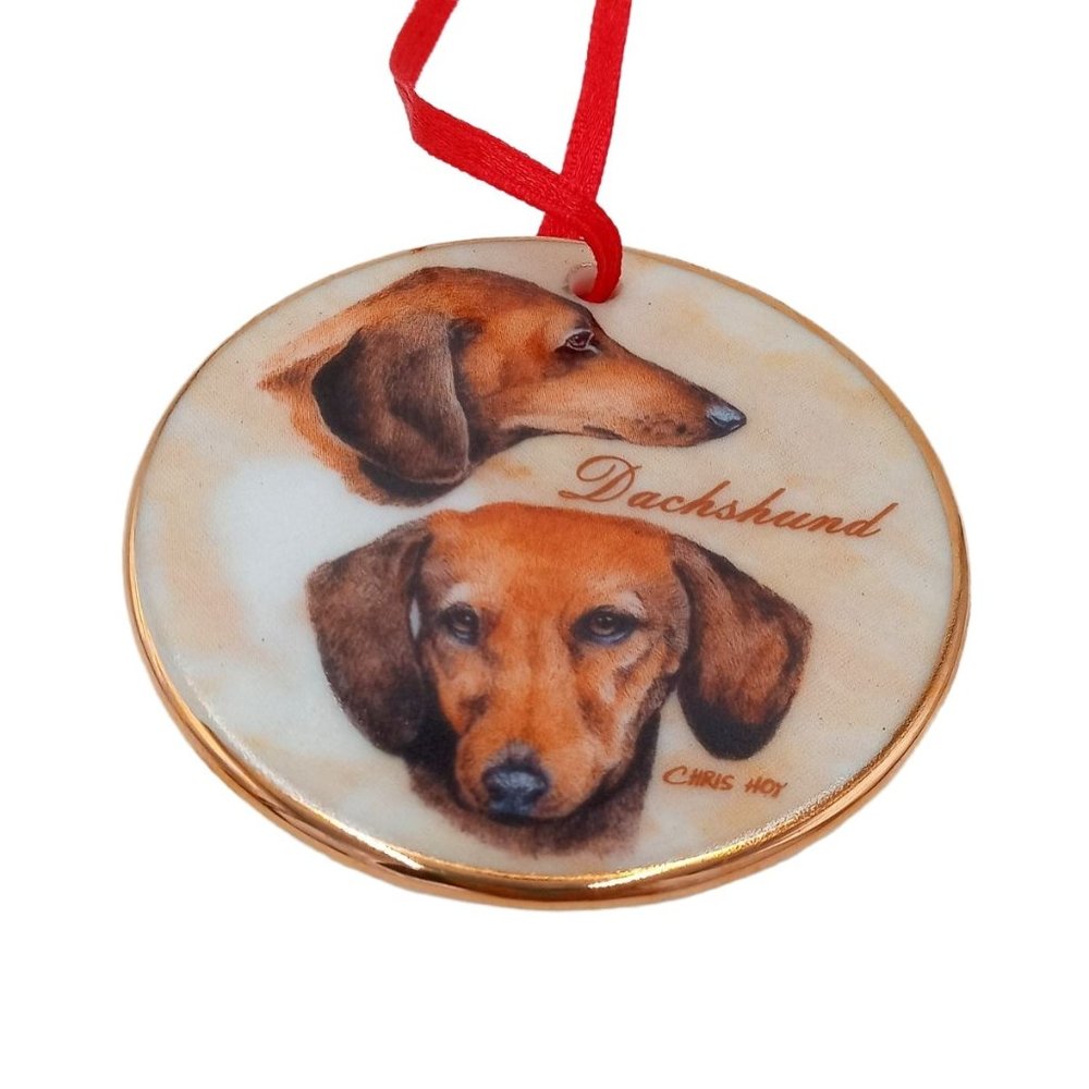 Dachshund Hanging Christmas Ornament By Artist Chris Hoy Weenie Dog Collectible